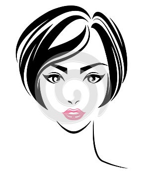 Women short hair style icon, logo women face on white background