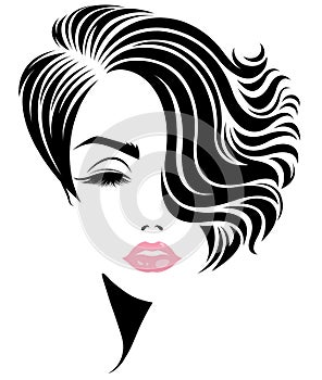 Women short hair style icon, logo women face on white background