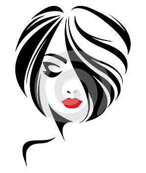 Women short hair style icon, logo women face on white background