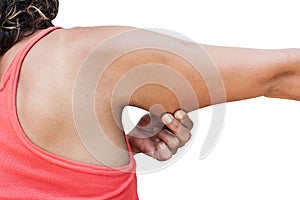 Women show fat and scratch mark , wrinkle of armpit