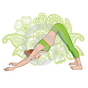 Women silhouette. Adho mukha svanasana. Downward dog.