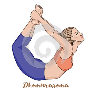 Women silhouette. Bow yoga pose. Dhanurasana