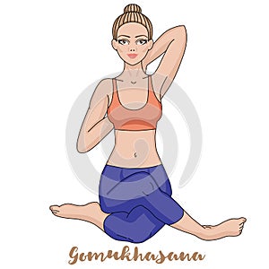 Women silhouette. Cow face yoga pose. Gomukhasana