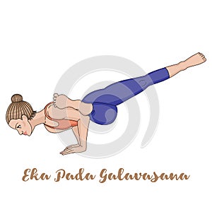 Women silhouette. Flying Pigeon yoga pose. Eka Pada Galavasana