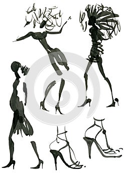 Women silhouette ink