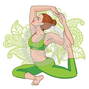 Women silhouette. Mermaid yoga pose. Eka pada raja kapotasana.