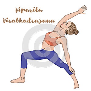 Women silhouette. Reserved warrior yoga pose. Viparita Virabhadrasana