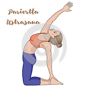 Women silhouette. Revolved Camel Yoga Pose. Parivrtta Ustrasana