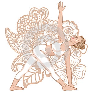 Women silhouette. Revolved Triangle Yoga Pose. Parivrtta Trikonasana
