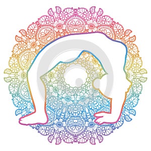 Women silhouette. Upward bow wheel yoga pose. Urdhva dhanurasana