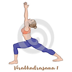 Women silhouette. Warrior 1 yoga pose. Virabhadrasana 1