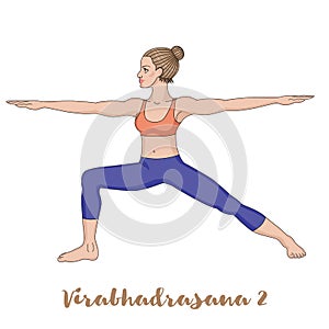 Women silhouette. Warrior 2 yoga pose. Virabhadrasana 2