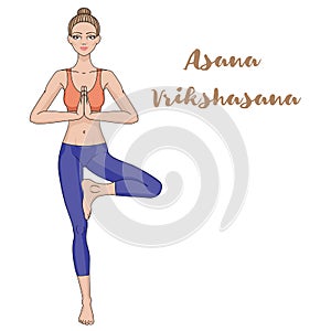 Women silhouette. Yoga tree pose. Vrikshasana.