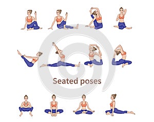 Women silhouettes. Collection of yoga poses