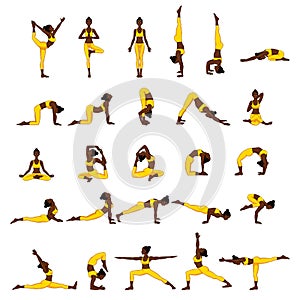Women silhouettes. Collection of yoga poses. Asana set.
