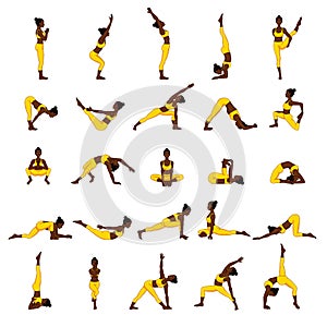 Women silhouettes. Collection of yoga poses. Asana set.