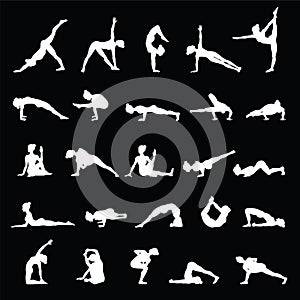 Women silhouettes. Collection of yoga poses. Asana set.