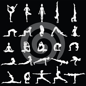 Women silhouettes. Collection of yoga poses. Asana set.