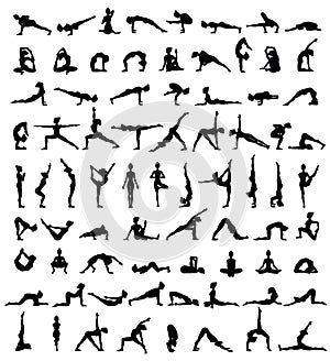 Women silhouettes. Collection of yoga poses. Asana set. photo