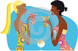 Women sipping drinks