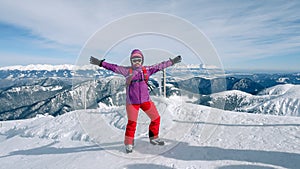 Women skier finding the best track. Skier looking down to the valley. Waiting for right moment. Best choice. Chopok, Low Tatras,