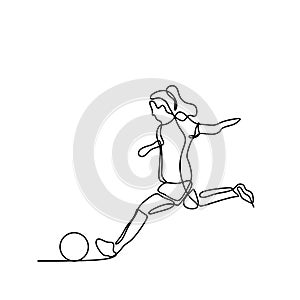 Women soccer player continuous line art drawing