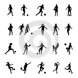 Women Soccer player silhouette, girl player vector , female soccer football player silhouette