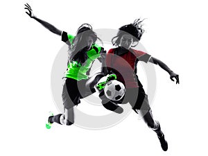 Women soccer players isolated silhouette