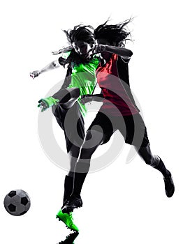 Women soccer players isolated silhouette