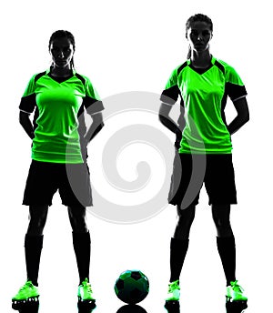 Women soccer players isolated silhouette