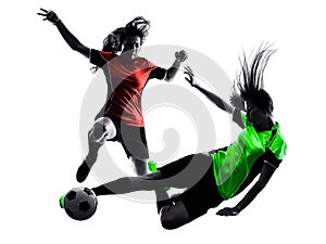 Women soccer players isolated silhouette