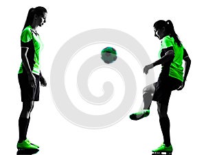 Women soccer players isolated silhouette