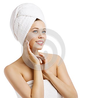 Women Spa Beauty Portrait, Young Model in Bath Towel, Body Care