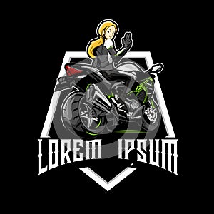 Women on sport motorbikes cartoon character vector logo