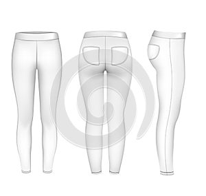 Women sport pants mockup, vector illustration. Gym leggings. Sweatpants for fitness, yoga, running. Sportswear fashion.