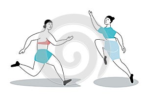 Women sport poses. Running and jumping active girl in sport uniform, dancing athletic lady, training position, young