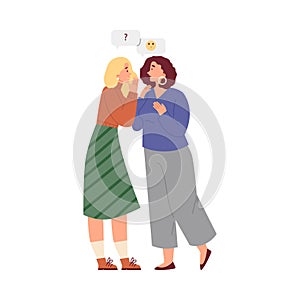 Women gossipping telling, whispering secrets, exchange rumors story and news, shocked girl listening vector illustration photo