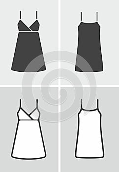 Women strap mini dress icon on a background. Linear symbol. Outline sign.