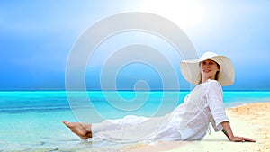 Women on the sunny tropical beach