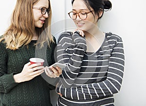 Women Talking Friendship Connection Technology Concept