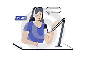 Women talking and recording audio podcasts or online shows