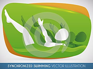 Women Team of Synchronized Swimming doing a Routine in Swimming Event, Vector Illustration