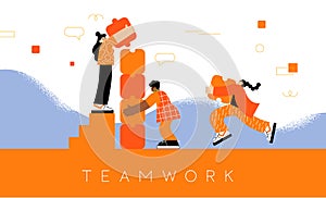 Women teamwork concept building a business puzzle