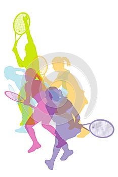 Women tennis silhouettes background