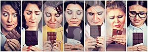 Women tired of diet restrictions craving sweets chocolate photo