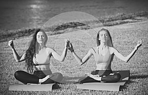 women training on green grass, sport