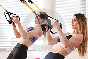 Women during training with resistance band