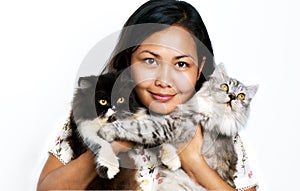 Women with two cats