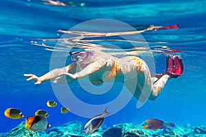 Women underwater in Aegean Sea