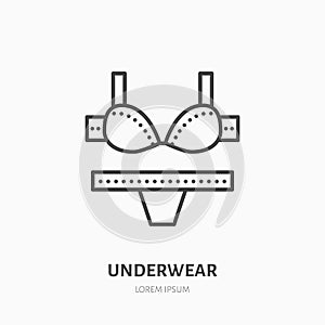 Women underwear flat line icon, bra and underpants. Swimsuit store sign. Thin linear logo for clothing shop photo